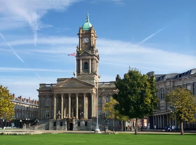 birkenhead town hall near churches in Liverpool showing historic architecture and city landscape